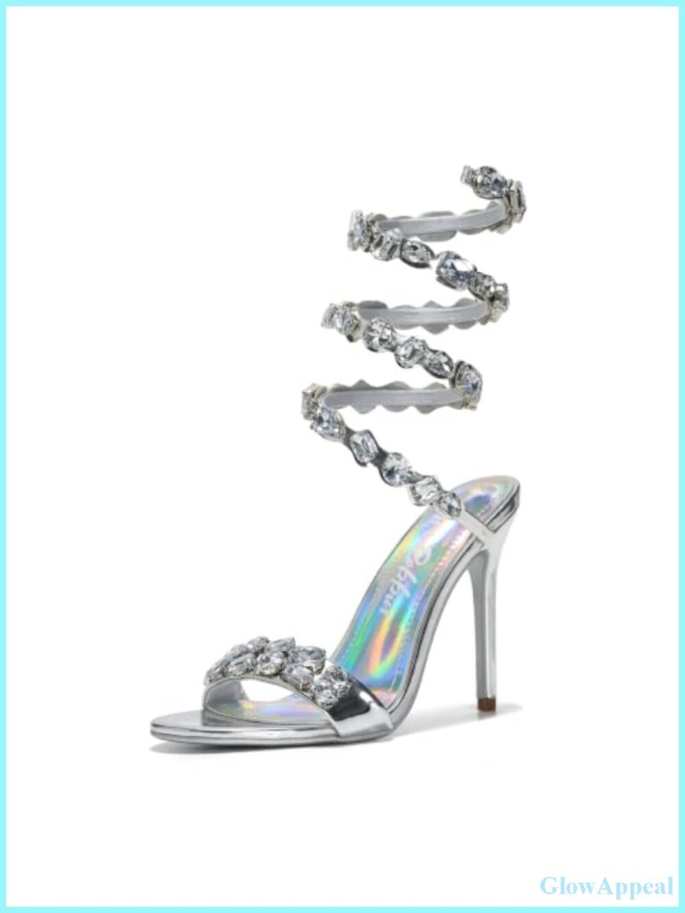 Rhinestone Spiral Coil Ankle Wrap Stiletto Heels Open Round Toe Formal Dress